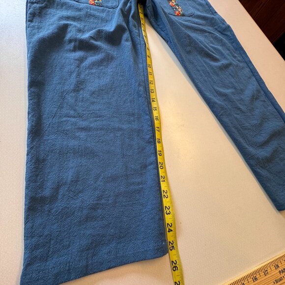 (SOLD) Bib Overall Jumpsuit Teal Daisy Print Baggy Fit Cottagecore Boho Country - Picture 11 of 15